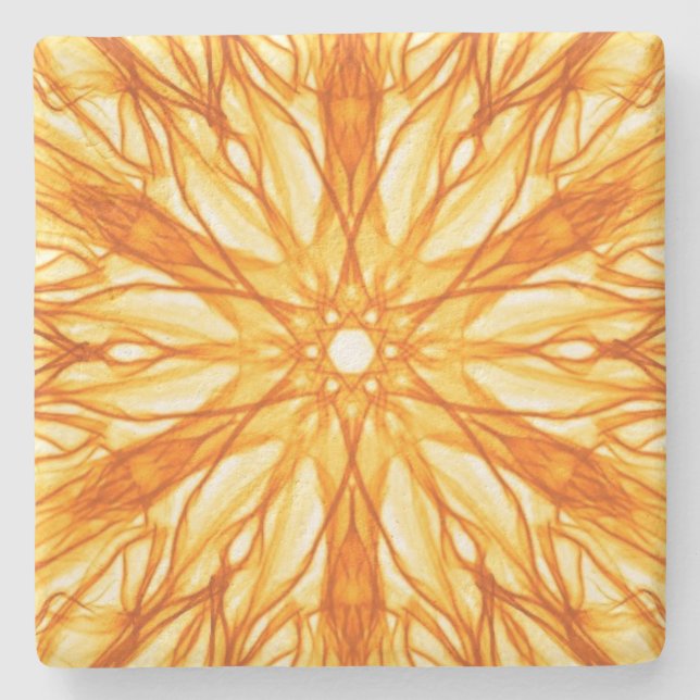Trendy Orange, Yellow Fractal Stone Coaster (Front)
