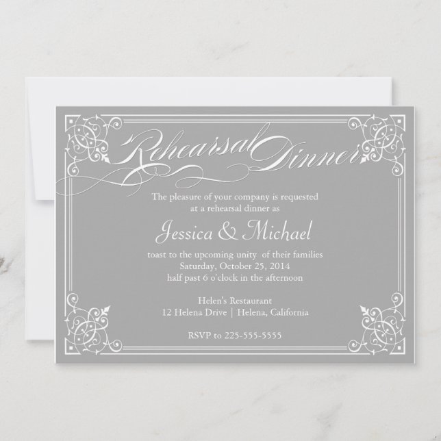 Trendy Ornamental Rehearsal Dinner Invitation (Front)