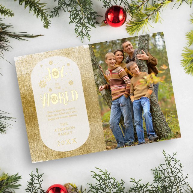 Trendy Oval Holiday Card Joy To The World Golden T (Creator Uploaded)