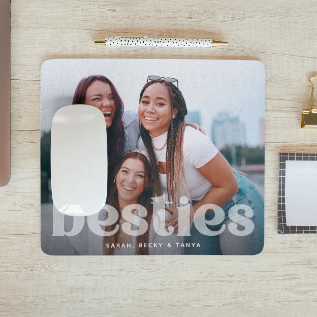 Trendy Overlay Bestie Typography Photo  Mouse Mat (Creator Uploaded)