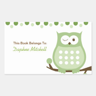 Trendy Owl (Green) Custom Book Plate Sticker