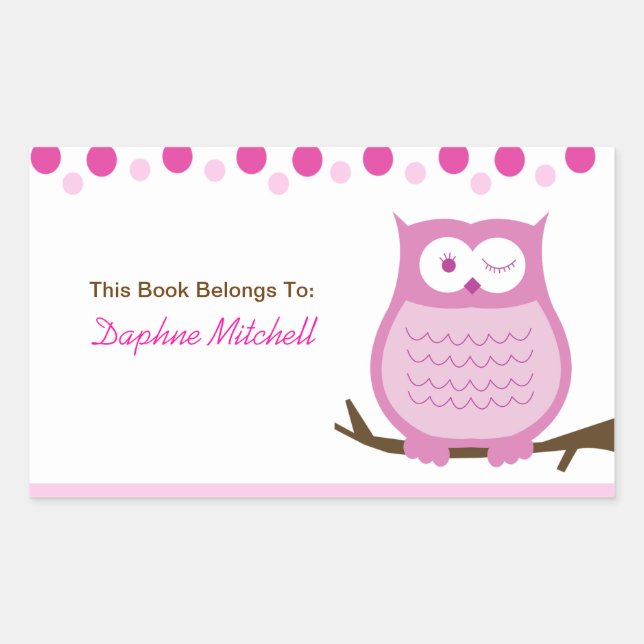 Trendy Owl (Pink) Custom Book Plate Sticker (Front)