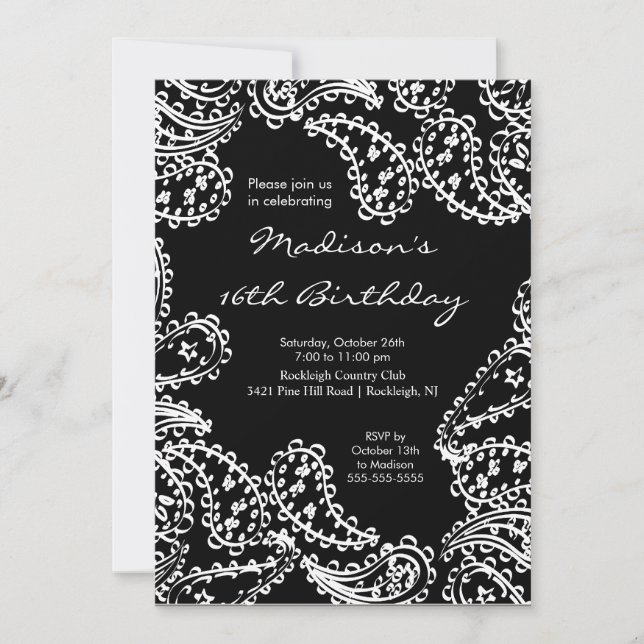 Trendy Paisley Sweet Sixteen Birthday Invitation (Front)