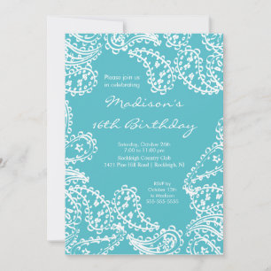 Trendy Paisley Sweet Sixteen Birthday Invitation