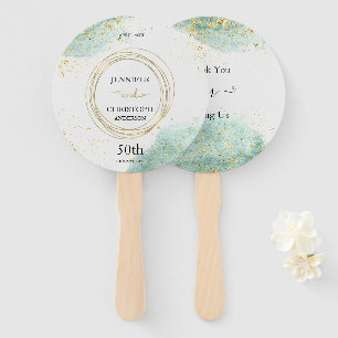 Trendy Pale Green with Golden Details Hand Fan