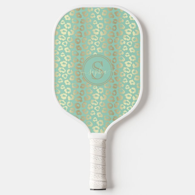 Trendy Pale Robin Egg Blue Leopard Print Girls Pickleball Paddle (Front)