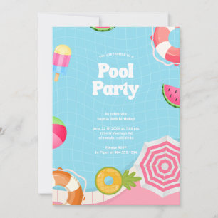 Trendy Palm Springs Pool Party Birthday  Invitation