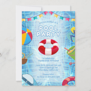 Trendy Palm Springs Pool Party Birthday  Invitation