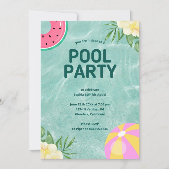 Trendy Palm Springs Pool Party Birthday  Invitation (Front)
