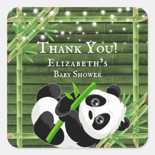Trendy Panda Bear Bamboo Baby Shower Thank You Square Sticker (Front)