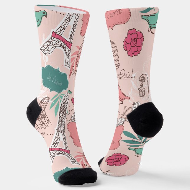 Trendy Paris Eifell tower holiday travel socks (Angled)