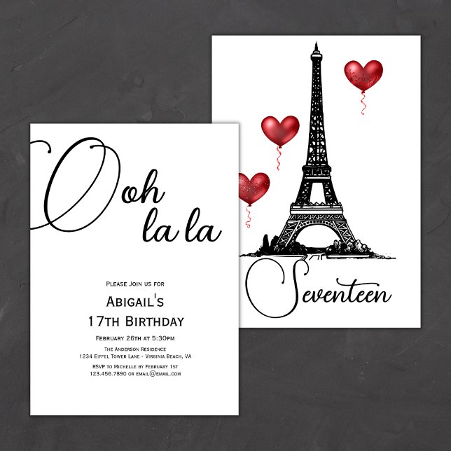 Trendy Paris, Eiffel Tower, Red Balloons Birthday Invitation (Creator Uploaded)