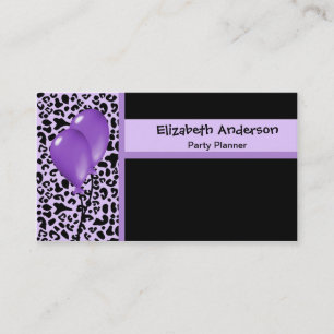Trendy Party Planner Purple and Black Leopard Business Card