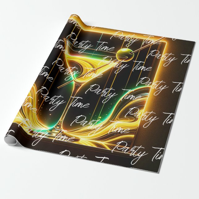 Trendy Party Time Neon Personalised Wrapping Paper (Unrolled)