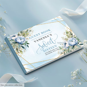Trendy Pastel Blue White Floral Sweet Sixteen 16th Guest Book