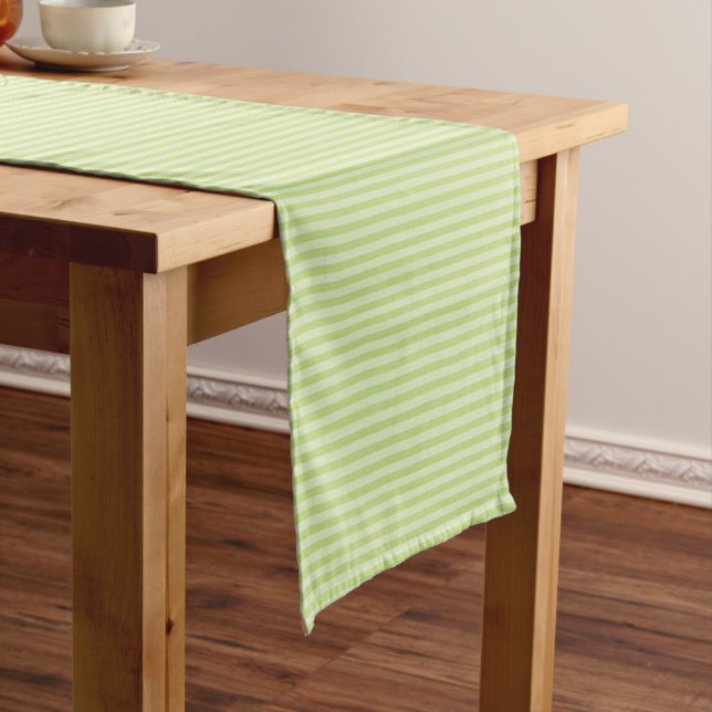 Trendy Pastel Bright Lime Green Stripes Pattern Medium Table Runner (In Situ)
