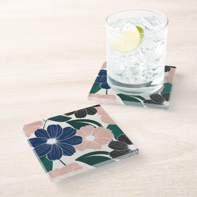 Trendy Pastel & Dark Floral Coaster (Angled)