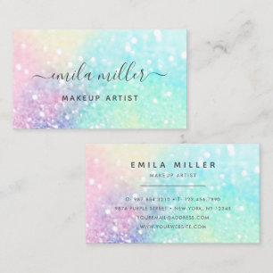 Trendy Pastel Glitter Makeup Artist Hair Salon Business Card