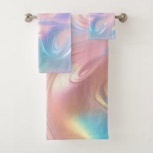 Trendy pastel Pink Blue yellow abstract waves Bath Towel Set