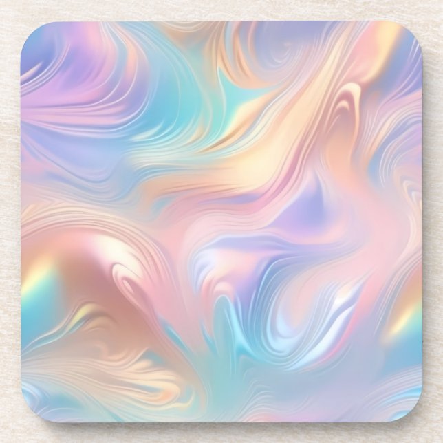 Trendy pastel Pink Blue yellow abstract waves Coaster (Front)