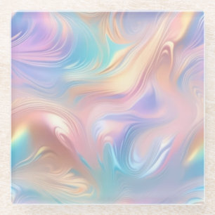 Trendy pastel Pink Blue yellow abstract waves Glass Coaster