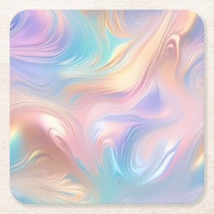 Trendy pastel Pink Blue yellow abstract waves Square Paper Coaster