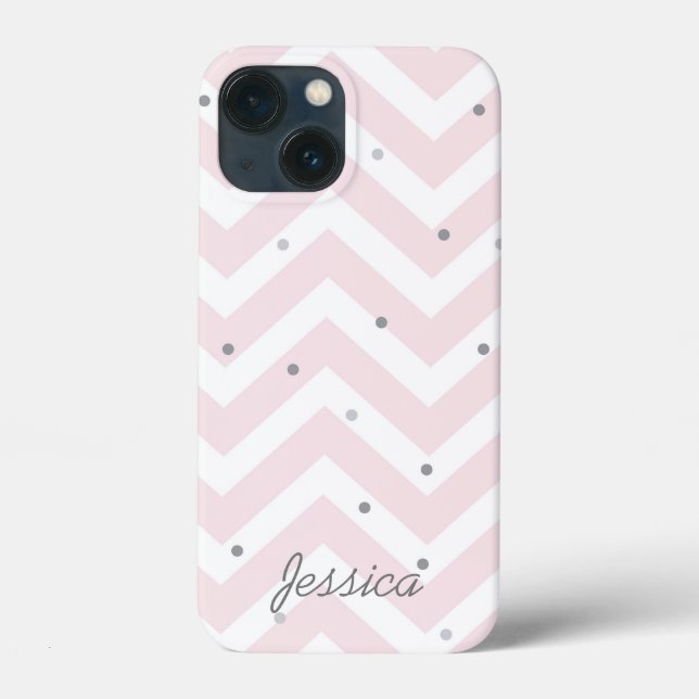 Trendy Pastel Pink Chevron Dotty Personalised Case-Mate iPhone Case (Back)