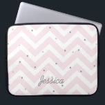 Trendy Pastel Pink Chevron Dotty Personalised  Laptop Sleeve<br><div class="desc">Sweet trendy chevron and dots pattern.</div>