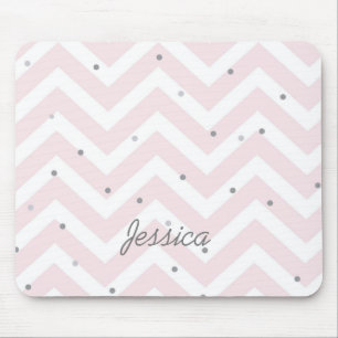 Trendy Pastel Pink Chevron Dotty Personalised Mouse Mat