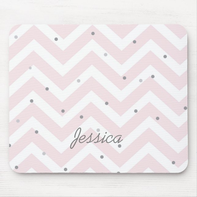Trendy Pastel Pink Chevron Dotty Personalised Mouse Mat (Front)