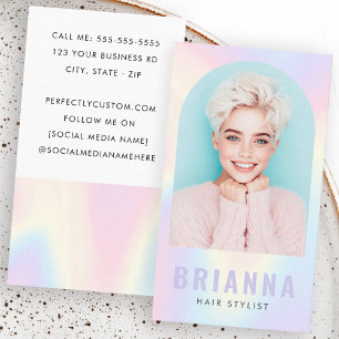 Trendy pastel rainbow arch border photo business card