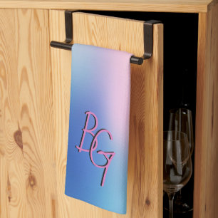 Trendy Pastel Rainbow Colour Monogram Initials Tea Towel