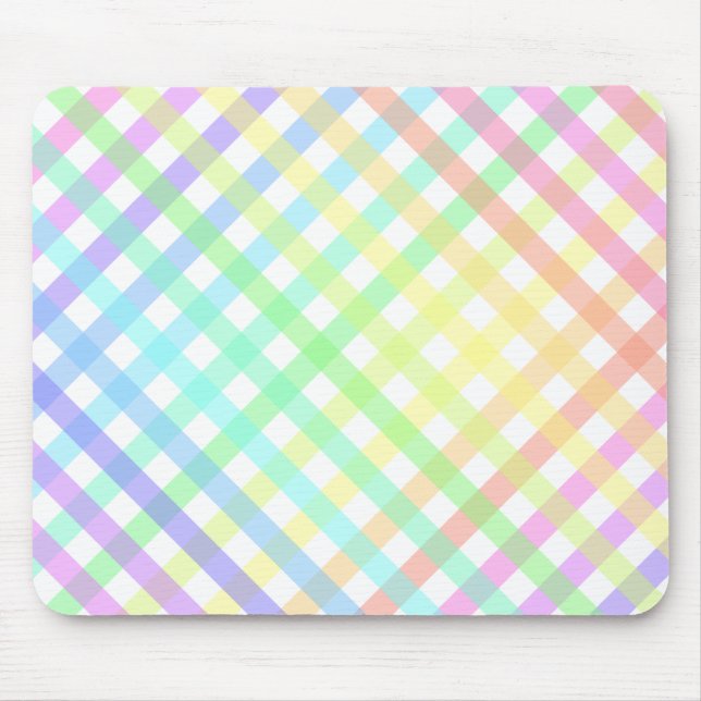 Trendy Pastel Rainbow Plaid Gradient Mouse Mat (Front)