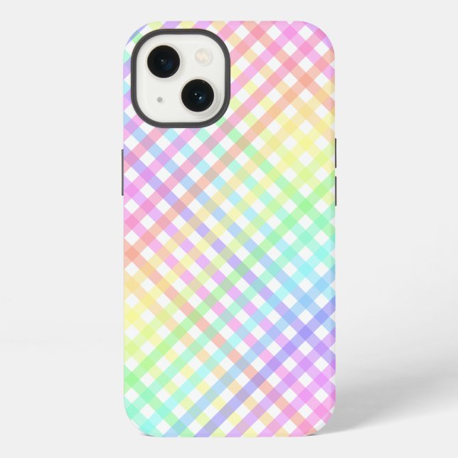 Trendy Pastel Rainbow Plaid Ombre Pattern iPhone Case (Back)
