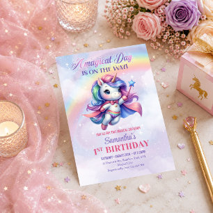 Trendy Pastel Unicorn Girl Birthday Celebration In Invitation