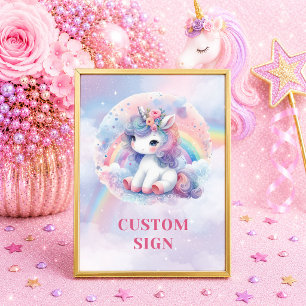 Trendy Pastel Unicorn Magical Day Birthday Custom Poster