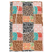 Trendy Patchwork Animal Print & Floral Gift Bag