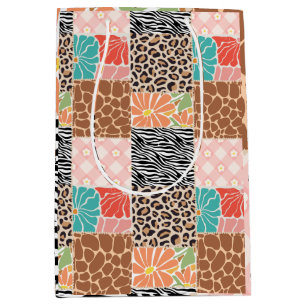 Trendy Patchwork Animal Print & Floral Gift Bag