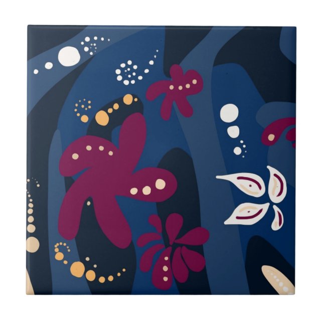 Trendy Pattern accessories, abstract blue pink Tile (Front)