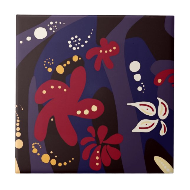 Trendy Pattern accessories, black purple abstract Tile (Front)