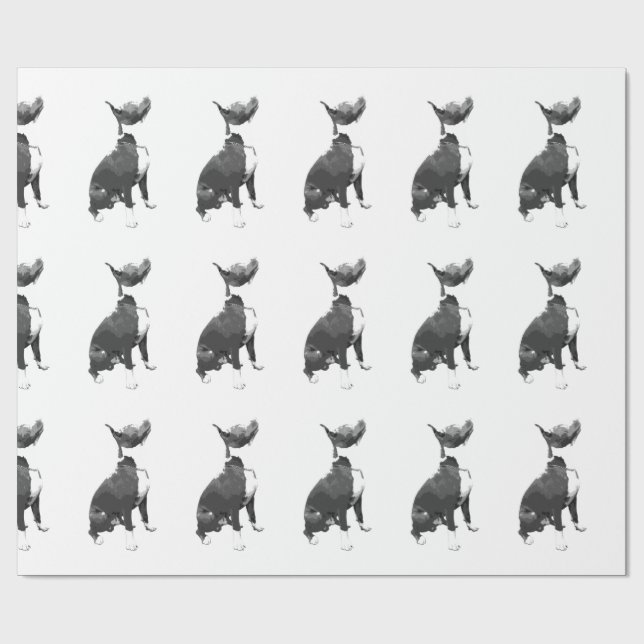 Trendy pattern black and white Pit Bull dog Wrapping Paper (Flat)