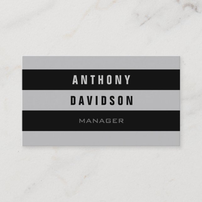 Trendy Pattern Grey Black Striped Business Card (Front)