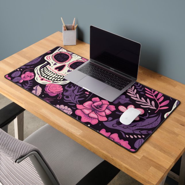 Trendy Pattern Skull Flower Elegant Modern Cool Desk Mat (Office 2)