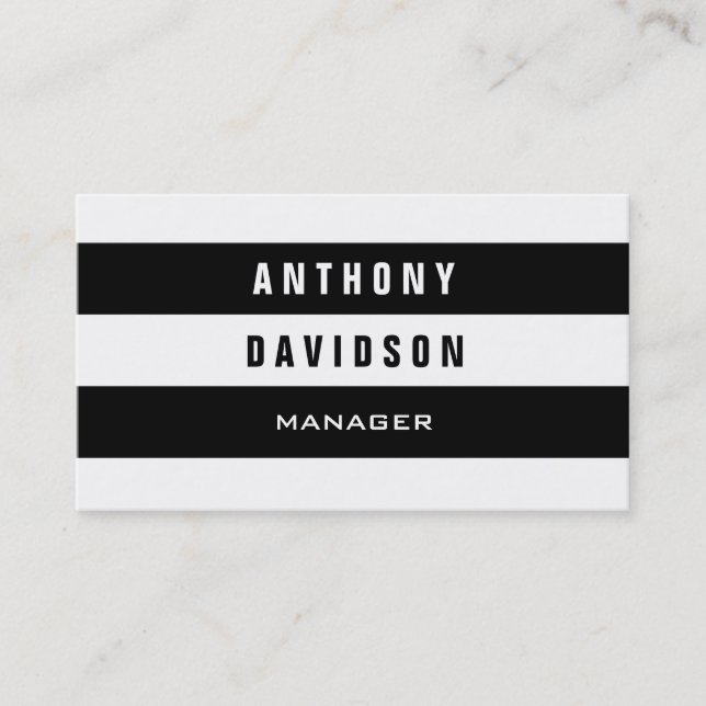 Trendy Pattern White Black Striped Business Card (Front)