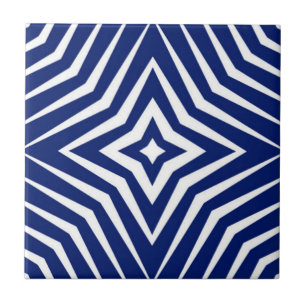Trendy pattern with stars white and navy blue M1  Tile