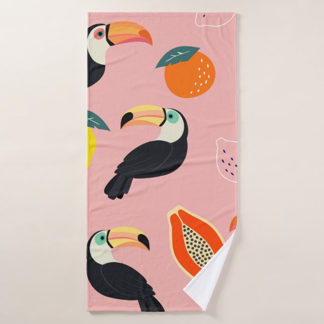Trendy pattern with toucan and abstract tropical f bath towel (Bath Towel)