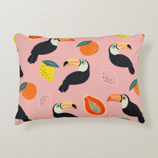 Trendy pattern with toucan and abstract tropical f decorative cushion