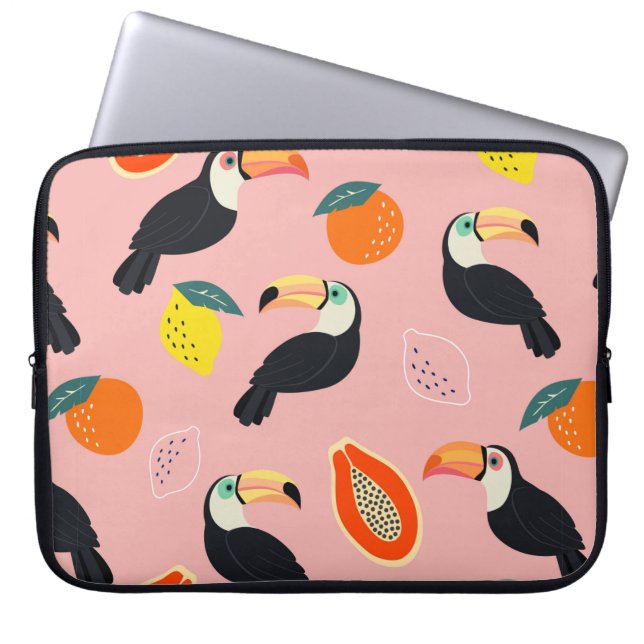 Trendy pattern with toucan and abstract tropical f laptop sleeve (Front)