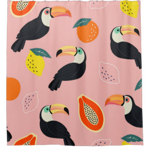 Trendy pattern with toucan and abstract tropical f shower curtain