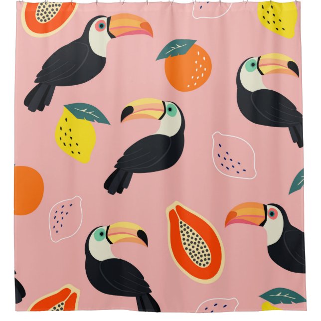 Trendy pattern with toucan and abstract tropical f shower curtain (Front)